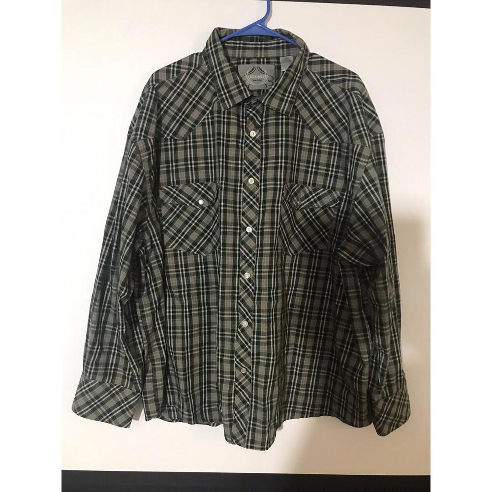 Mens Bruno New York Green Plaid Longsleeve Dress Shirt Size 3XLB Western Pearl